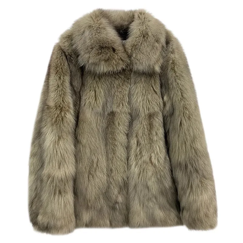 Women Faux Fur Coats Solid Fluffy Jacket Thick Stand Collar Long Sleeve Covered Button Mid Lenth Loose Casual 2025 Autumn Winter