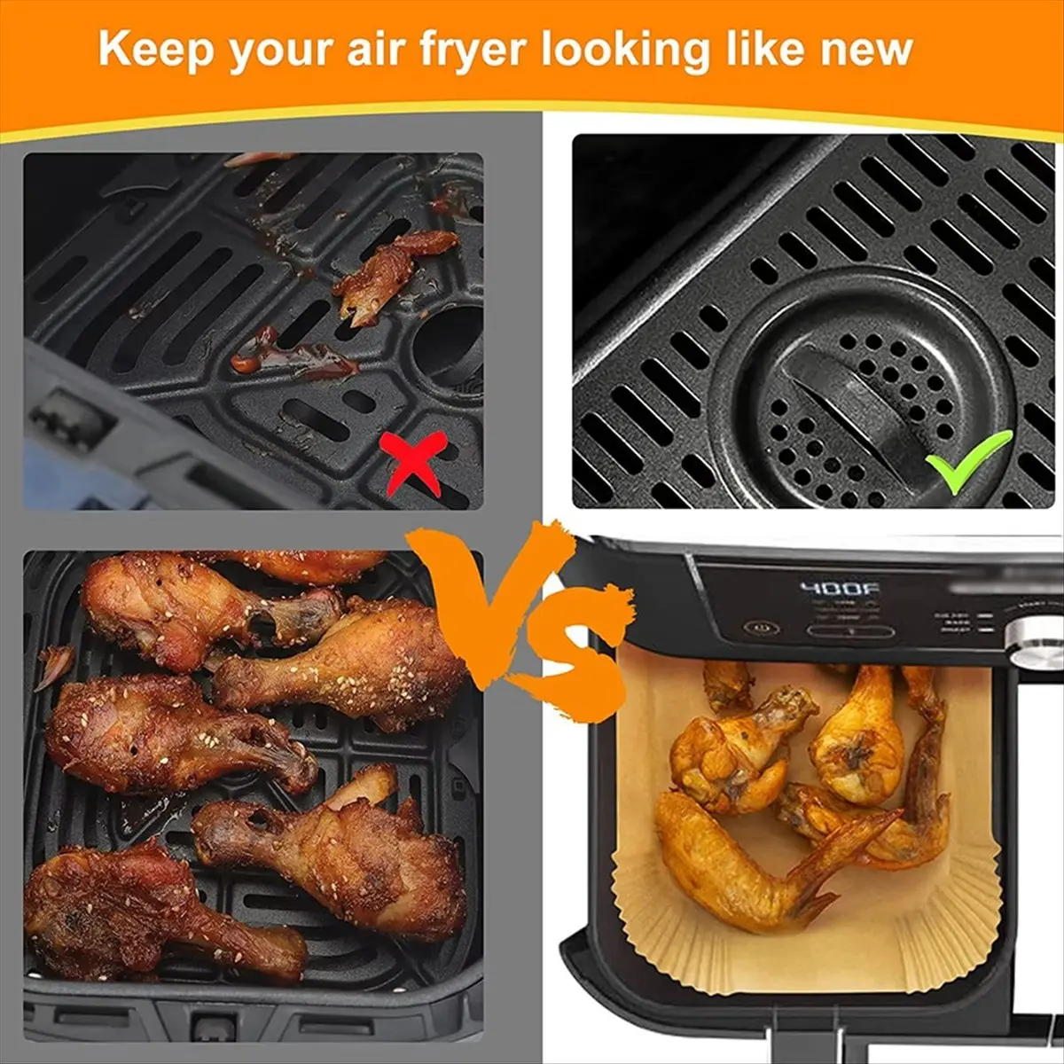 

(A14E) 400 шт. бумаги для аэрофритюрницы DZ201/DZ401, антипригарная прямоугольная бумага для выпечки в аэрофритюрнице, термостойкая квадратная бумага для аэрофритюрницы