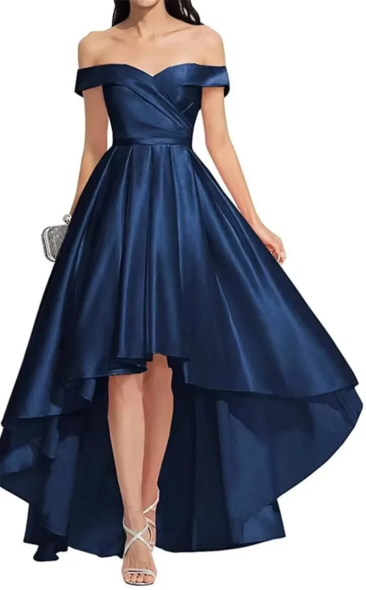 Customized One Shoulder Expose Clavicle Prom Robe Simple Short Front Long Back Elegant Cocktail Dress Temperament Pleated Evenin