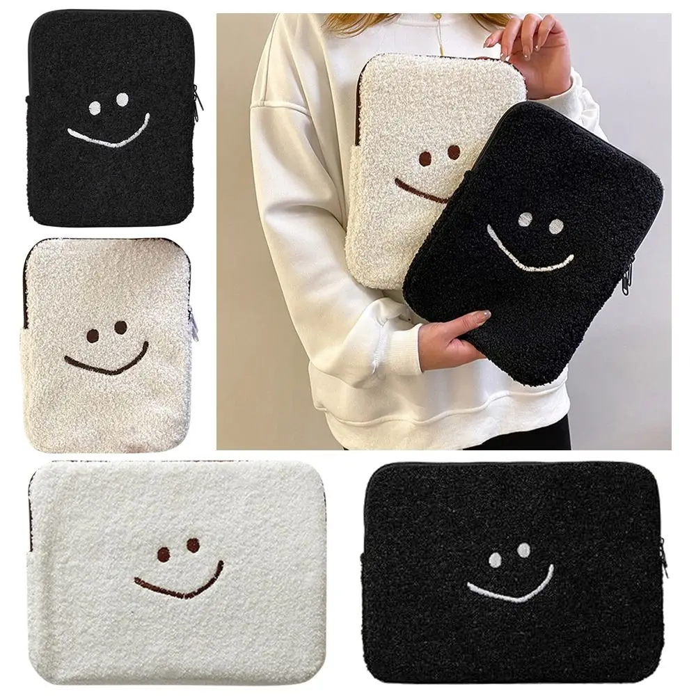 Trendy 11/13 Inch Plush Laptop Sleeve Case Smiling Face Shockproof Laptop Cover Water-Resistant Protective Tablet Stroge Bag