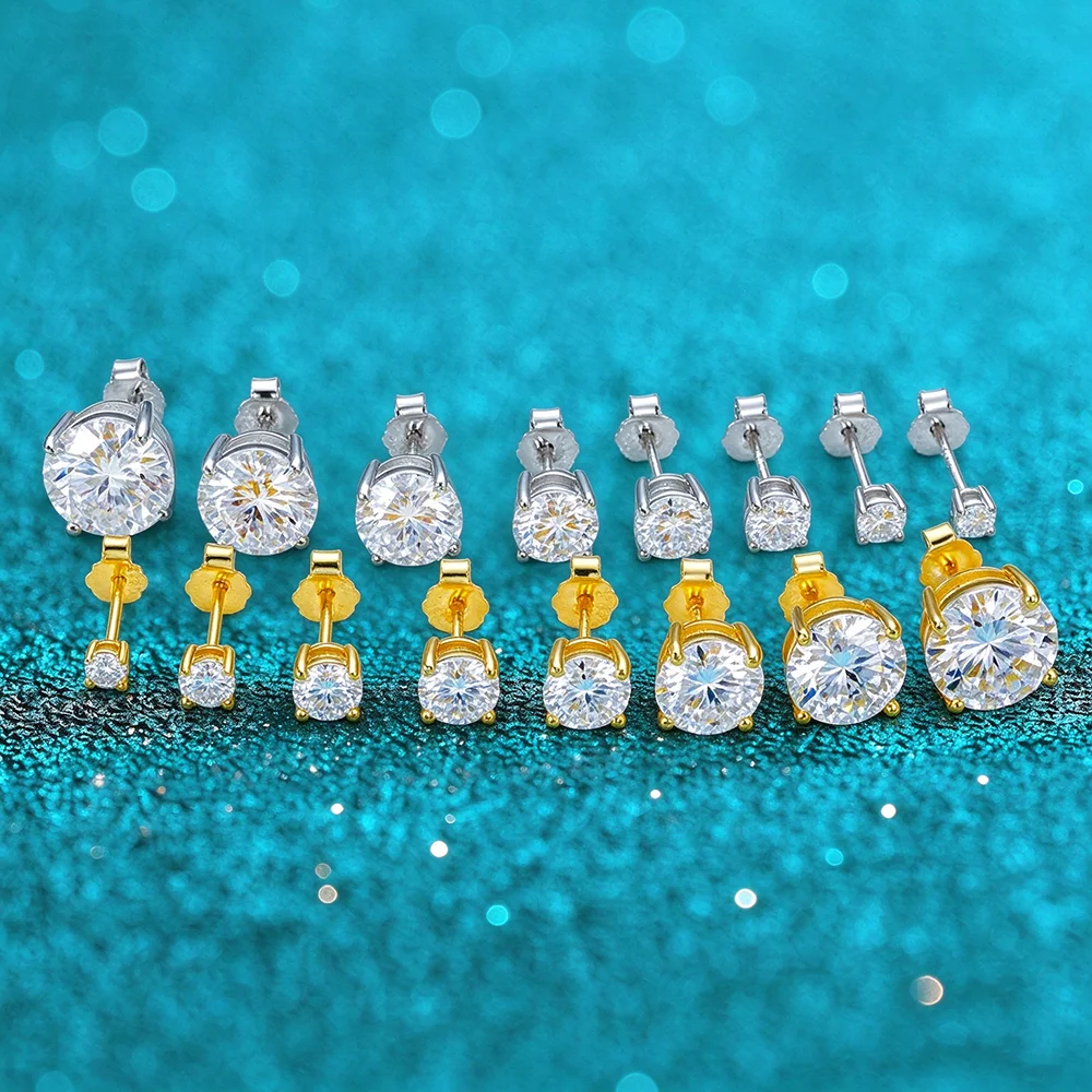 GICA GEMA S925 Sterling Silver Moissanite Earrings For Women RoundLab Grown Dia Ear Studs Bride Wedding Luxury Fine Jewelry