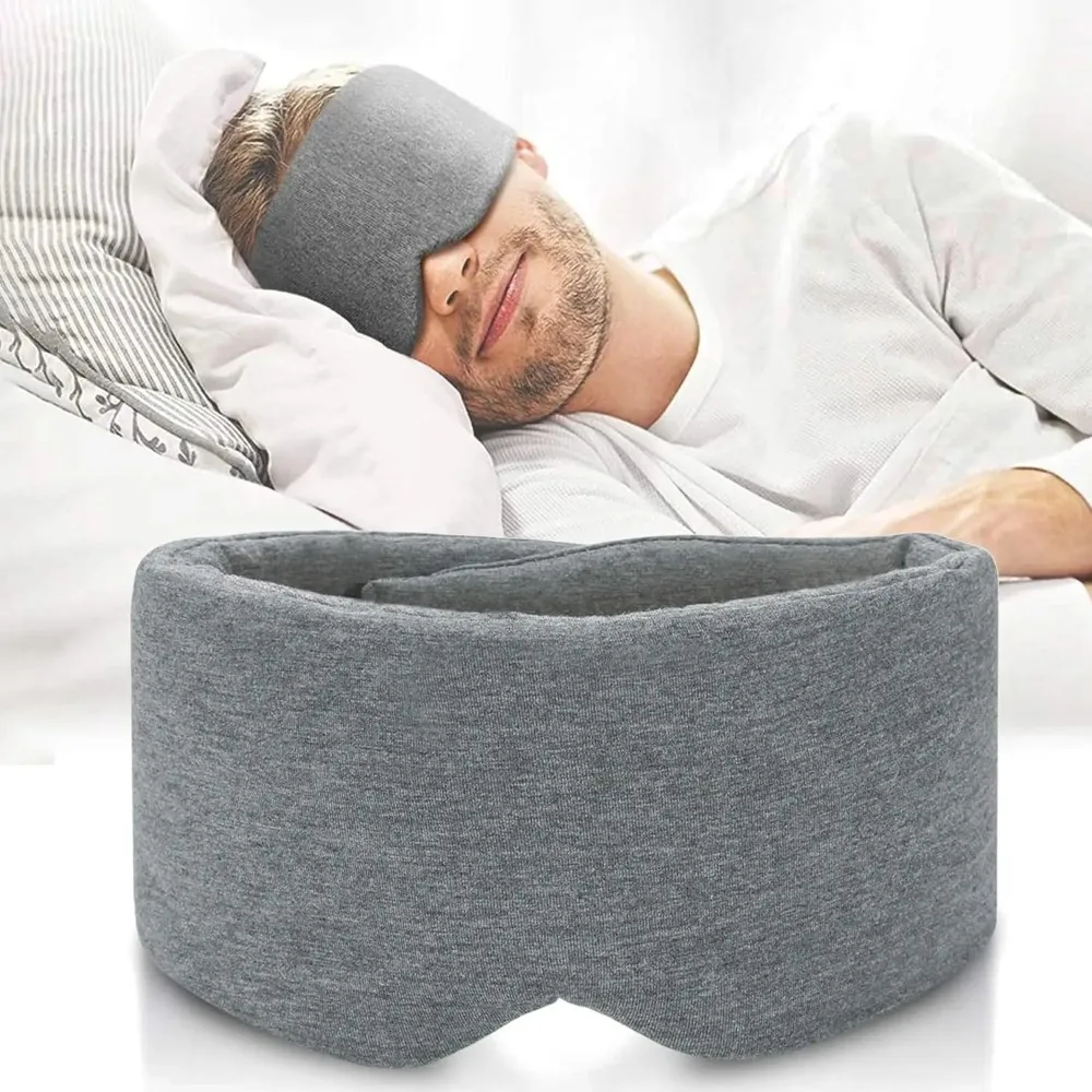 Sleep Mask for Men Women,100% Cotton Sleep Eye Mask with Fully Adjustable Strap, 100% Light Blocking Eye Mask for Sleeping, 0 Pressure Eye Covers for Travel Yoga Nap (Gray)