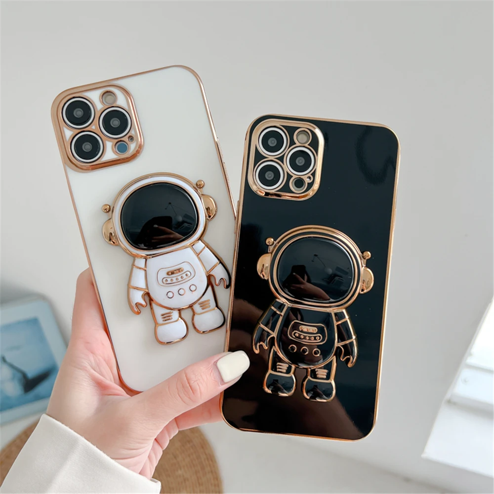 Astronaut Stand Holder 6D Plating Phone Cases For Xiaomi POCO X3 X4 X5 X6 M4 M6 Pro X3 NFC C65 Soft Silicone Shockproof Cover