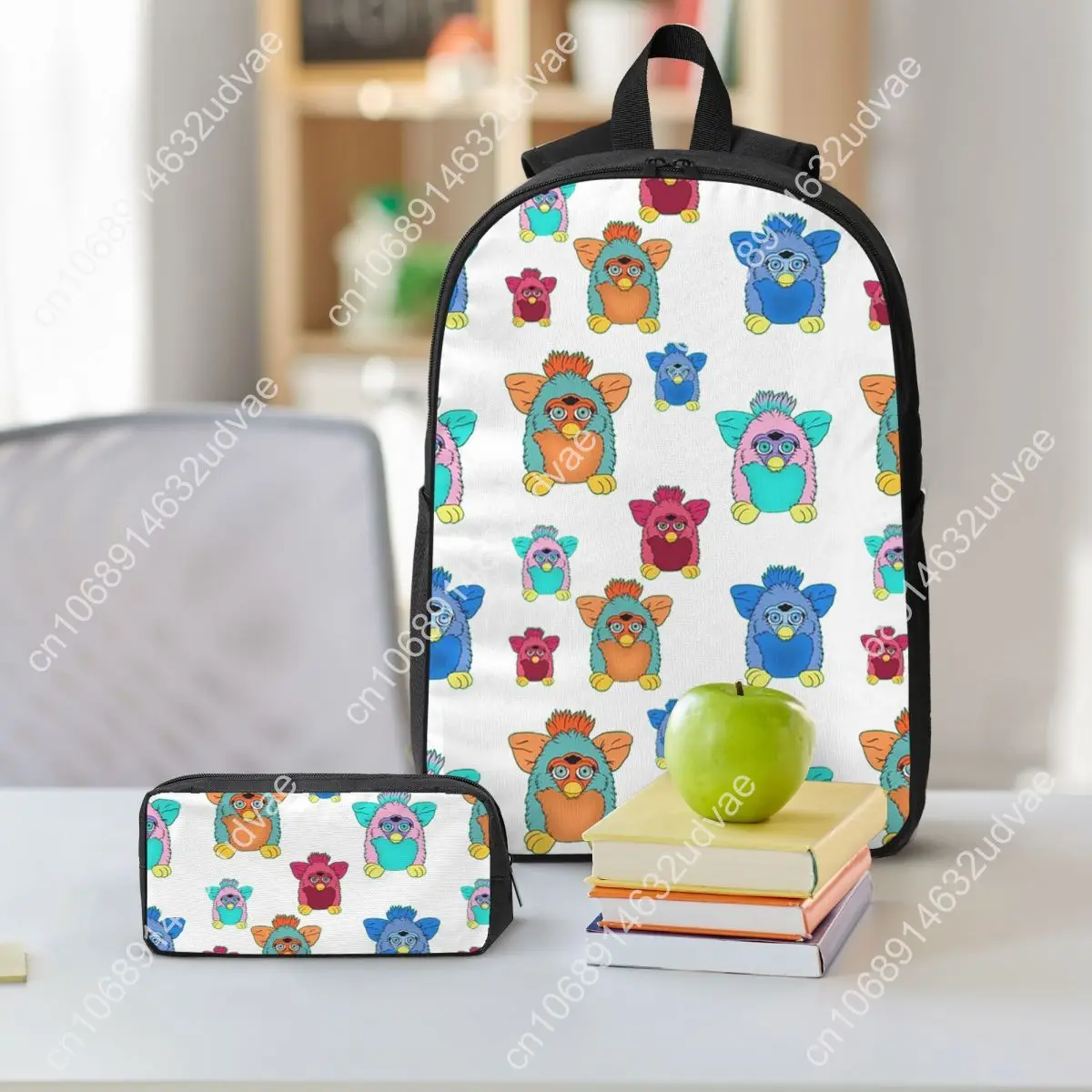 Furby Pattern Backpack Student Boys Girls BookBag School Bag Computer Shoulder Bags 3ps Insulated Lunch Bag Pencil Case