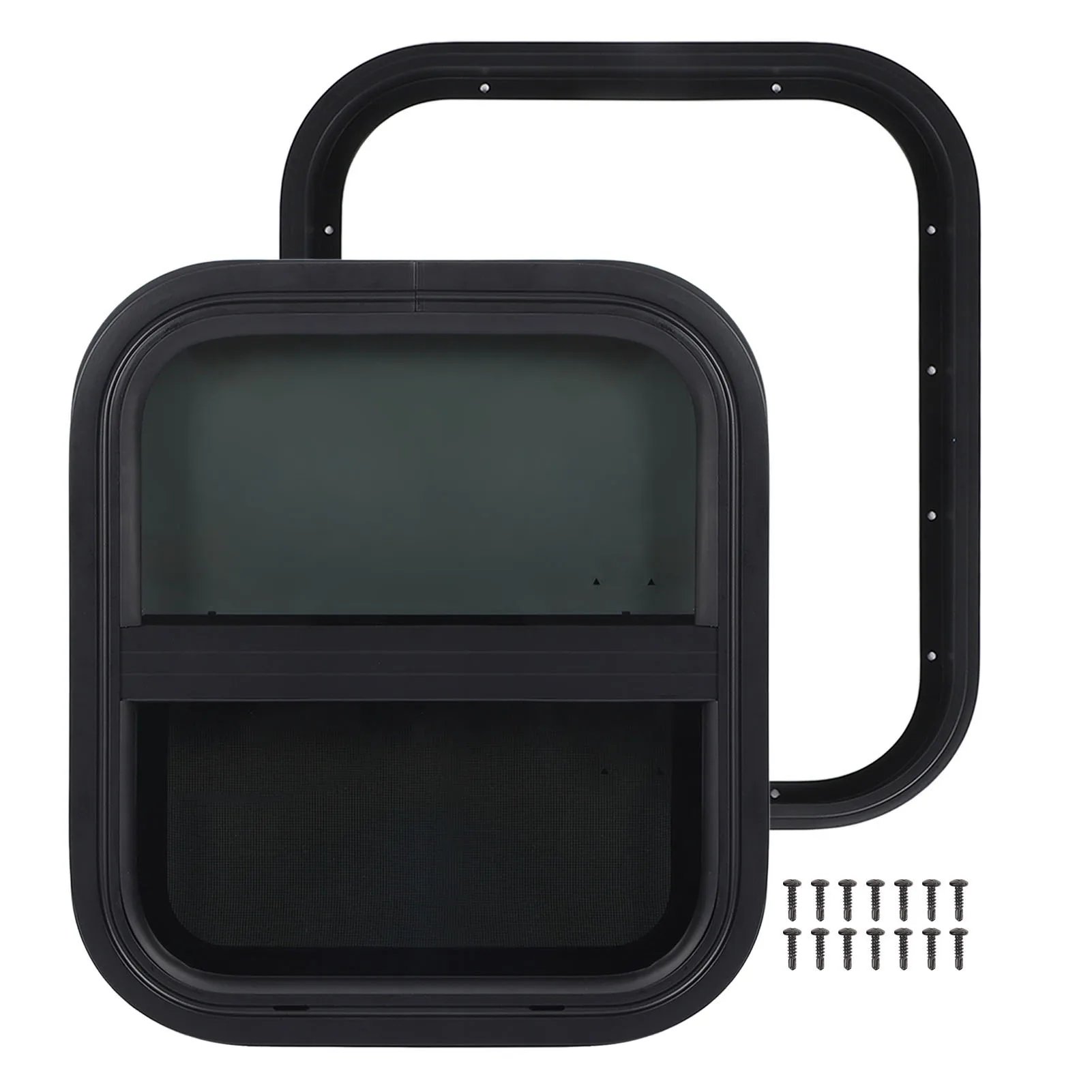 

RV Window 406x356mm / 15.98x14in Waterproof UV Resistant Tinted Slide Trailer Window with Screen for Camper Construction Vehicle