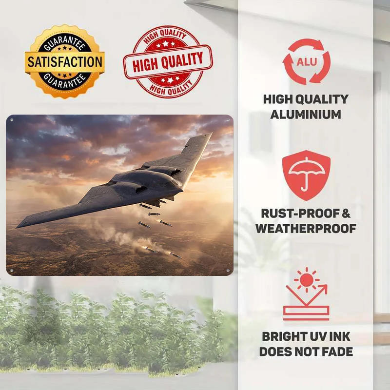 B-2 Spirit Bomber in Flight Personalized 3D Textured Metal Poster Wall Art Tinplate Sign for Home Decor Living Room House Items