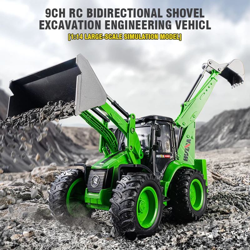 Huina 1:24 RC Cars เก้าช่องรีโมทคอนโทรล Excavator Loader 2-Way รถเสียงแสงจําลองวิศวกรรมรถของเล่นเด็ก