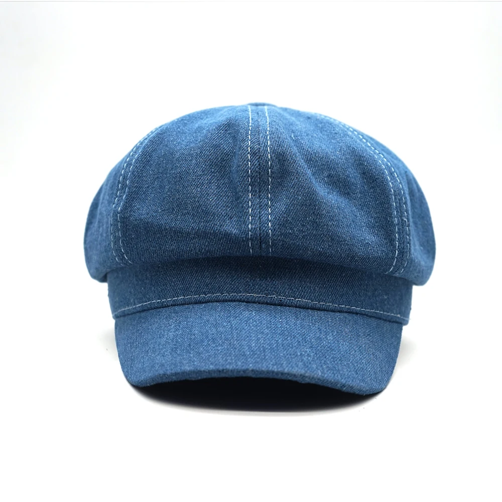 Women Leisure Octagonal Hat Ladies Denim Beret Hat Cowboy Cap Newsboy Gatsby Cap Octagonal Baker Peaked Beret Driving Hats