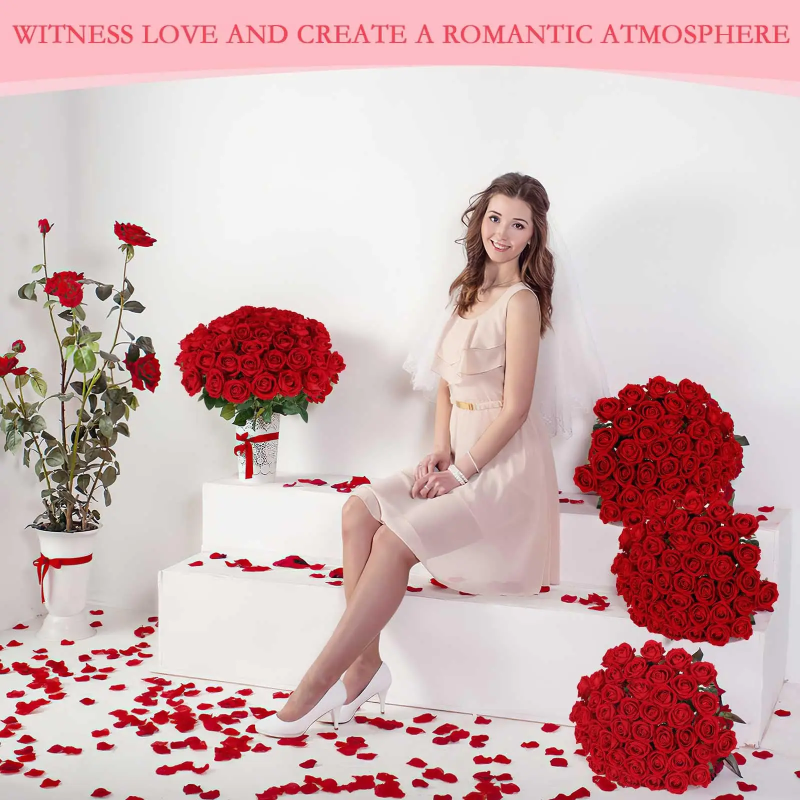 الورود الاصطناعية مع سيقان طويلة الورود وهمية الزهور ديكور منزلي للزفاف باقة الزفاف لتقوم بها بنفسك ترتيب الطاولة هدية عيد الحب #4