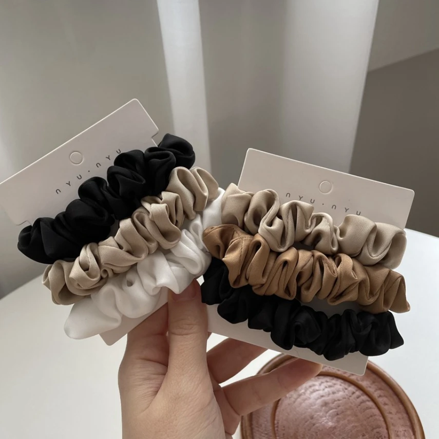 

3Pcs Elegant Ponytail Holder Rubber Band Elastic Hairband Hair Accessories Silk Satin Scrunchies Women Solid Color Hair Rope