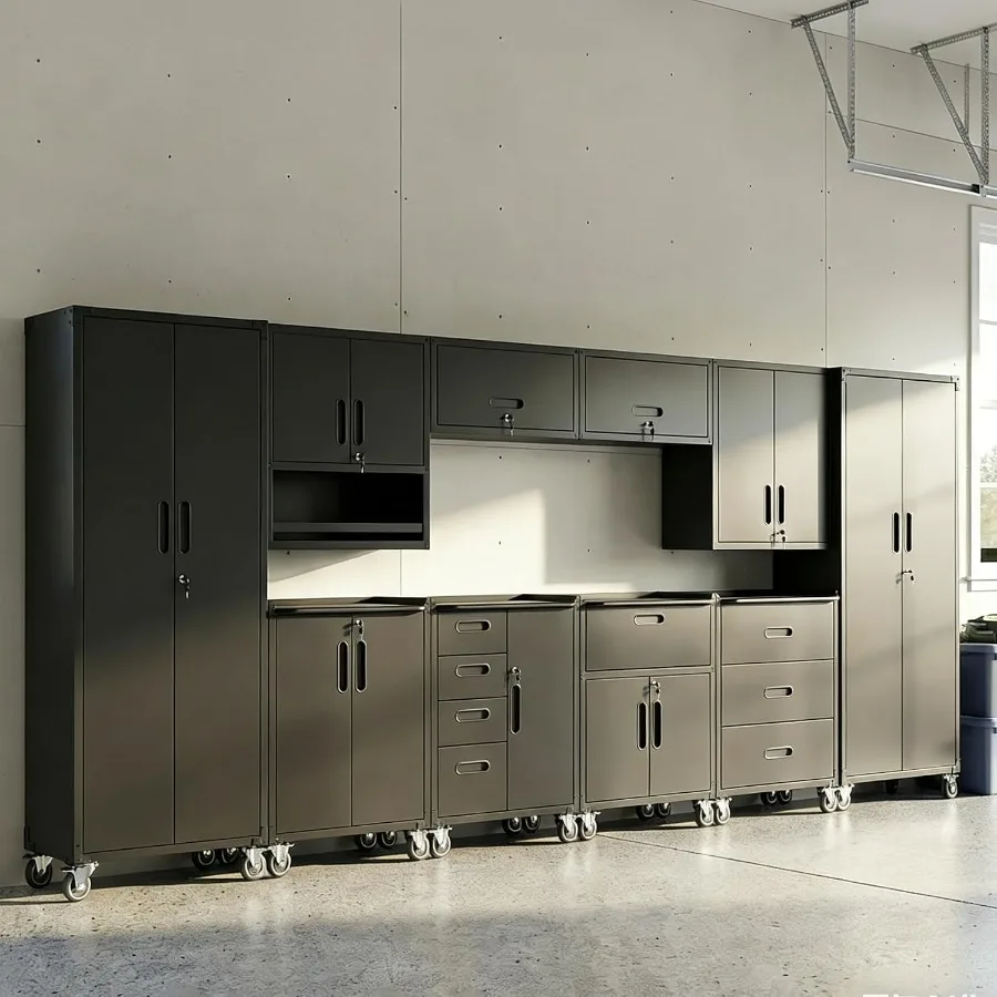 10-Piece Heavy Duty Steel Garage Cabinet System All-in-One Modular Garage Cabinet Set for Ultimate Workshop Organization Easy A