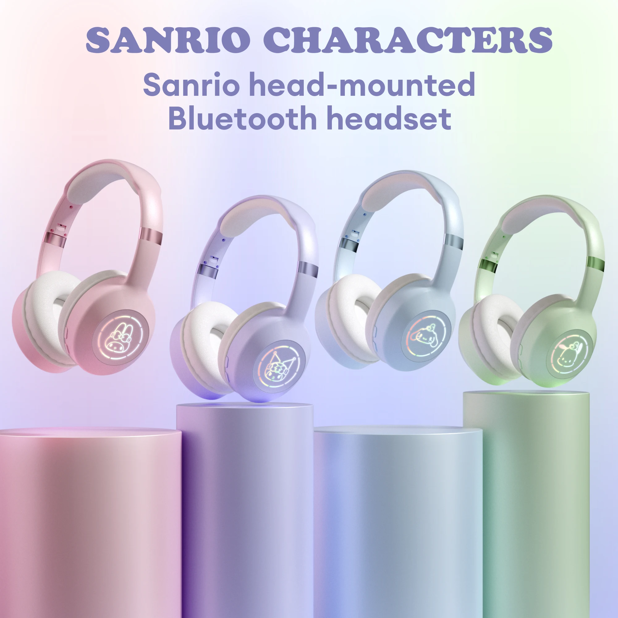 Miniso Sanrio EM-368 Cuffie Bluetooth 5.2 Suono stereo Auricolari wireless con luce RGB Cuffie Kuromi Melody Hello Kitty