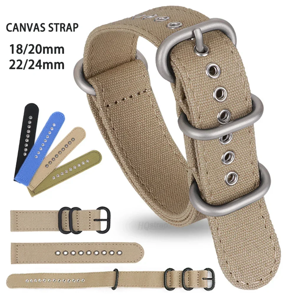 18mm 20mm 22mm Canvas Nylon Watch Band Universal Smartwatch Replacement Strap for Seiko for Samsung Watch 5 4 3 Bracelet