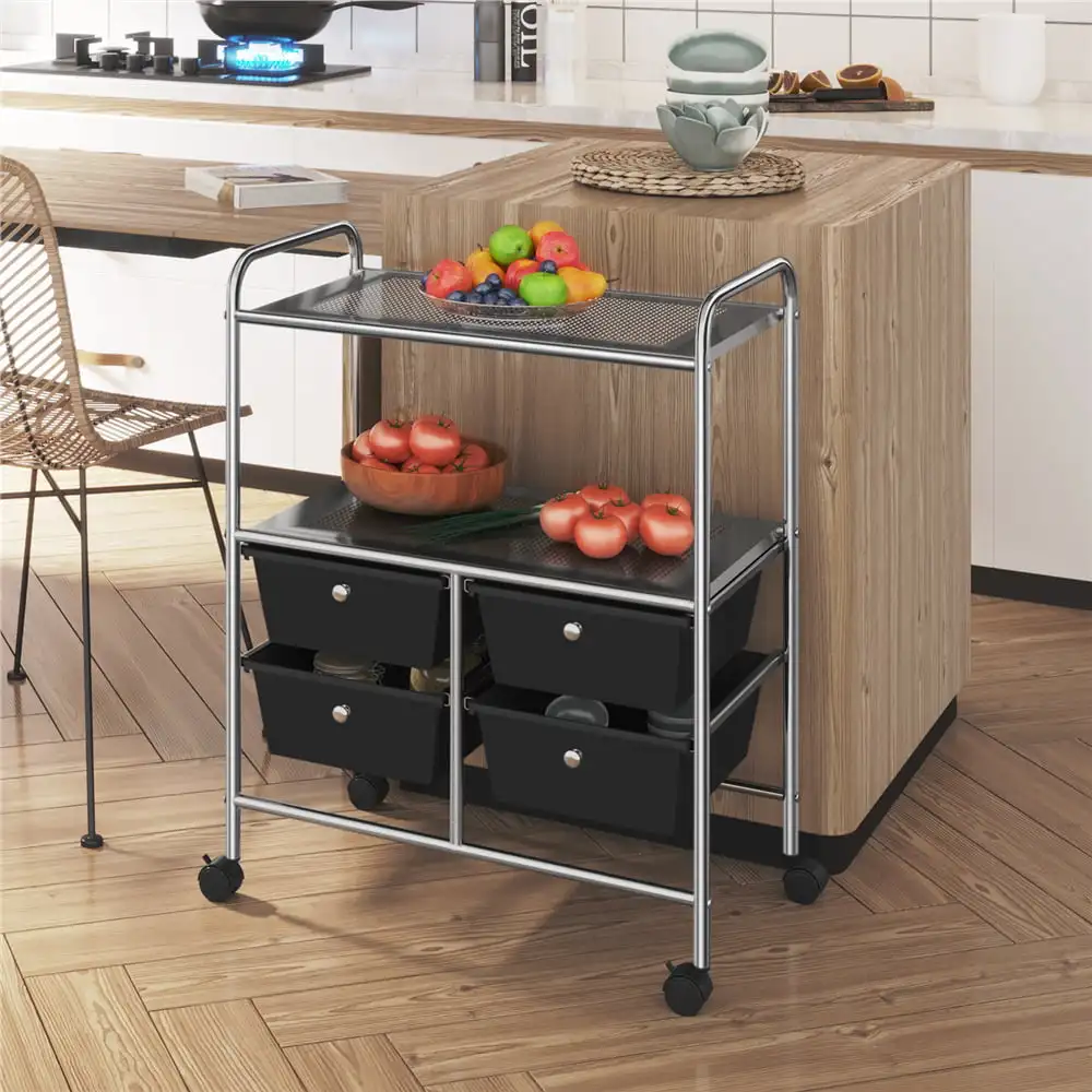 Rolling Storage Cart with 4 Drawers & 2 Shelves Storage