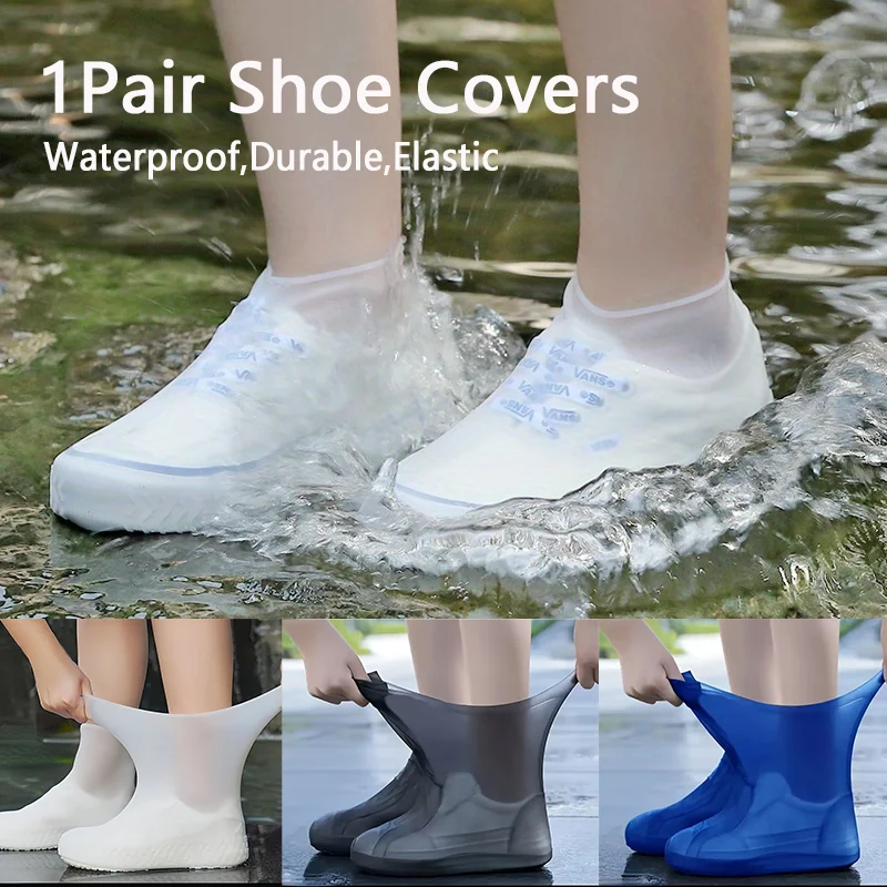 

1Pair WaterProof Shoe Covers Reusable Elastic Latex Rain Boots Outdoor Rainy Day Anti-Slip Durable Foldable Men Women Overshoes