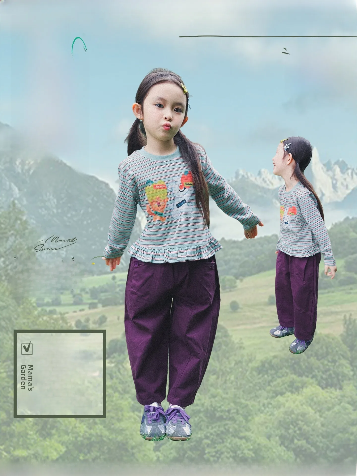 Outdoor Children's Long Sleeve T-Shirt Sweet Stripes Casual Top for Girls the Mount Space Brand Cotton Polyester Blend
