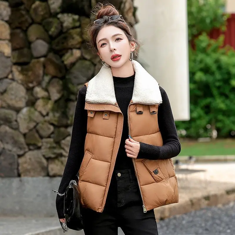 سترة شتوية دافئة جديدة لعام 2026 سترات للنساء موضة بدون أكمام مع سحاب منتفخ صدرية على طراز الشارع ملابس خارجية للسيدات #5