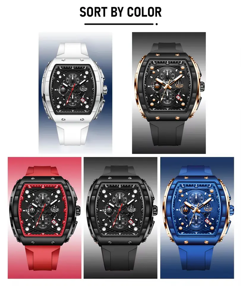 LIGE Waterproof Watches For Men Original Brand Luxury Silicone Square Men's Quartz Wristwatch Fashion Military Chronograph Male - 6