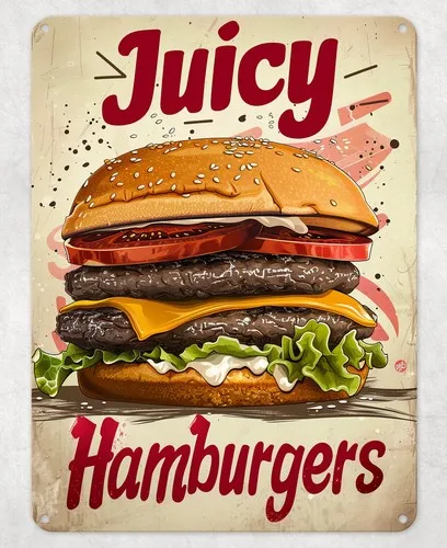 Burger Joint Hamburgers Metal Poster Wall Sign Man Cave Shed Home Kitchen --Tin Sign