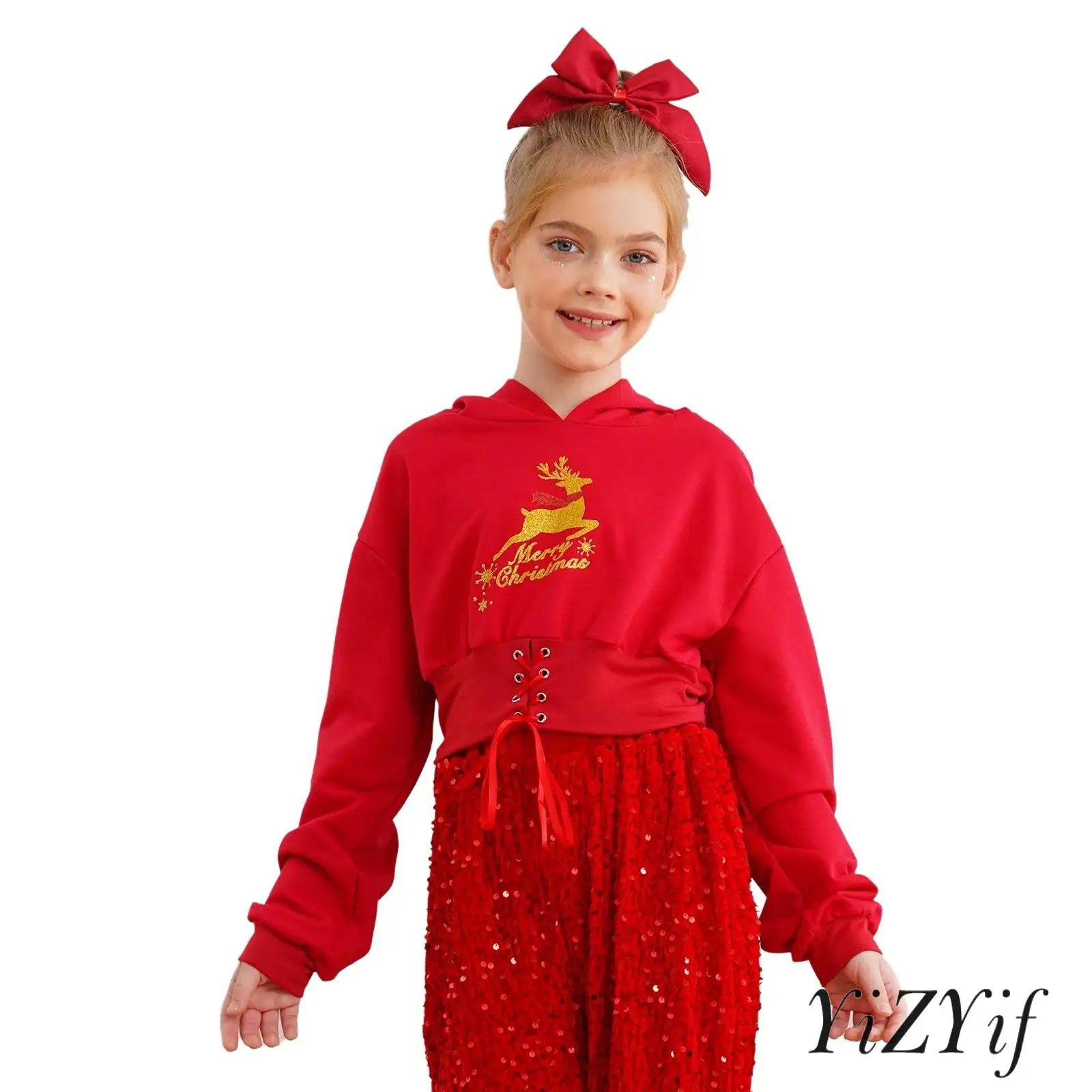 

Children Girl Christmas Hooded Sweatshirt Long Sleeve Halloween Hoodie Deer Pumpkin Print Sweatshirt Casual Sweatshirt