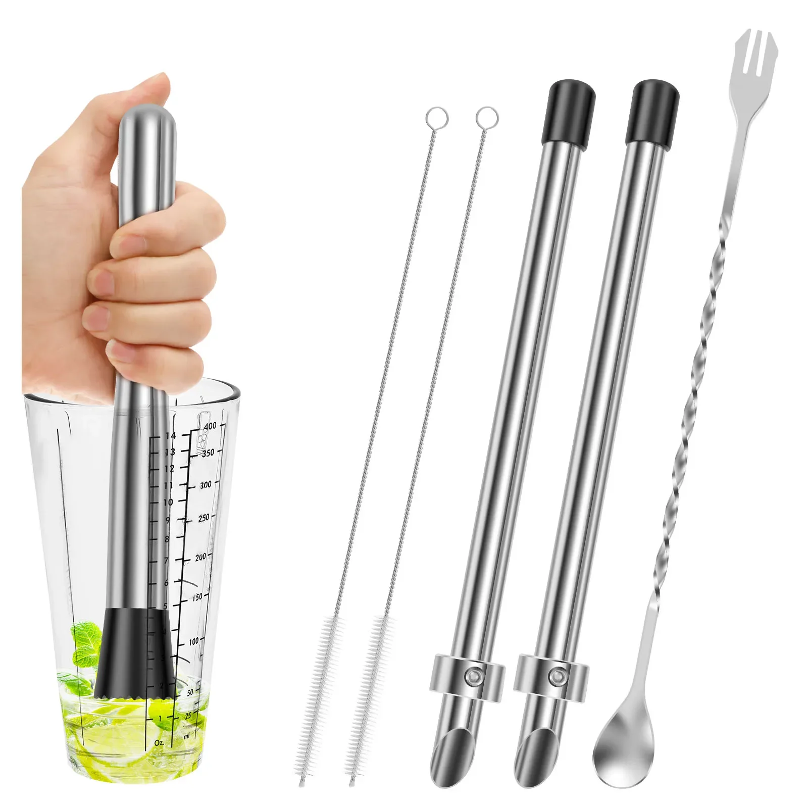 Vielseitiger professioneller Strohhalm-Locher mit Plastikdeckel und Bürste, Muddler mit ergonomischem Griff für Cafés und Limonaden