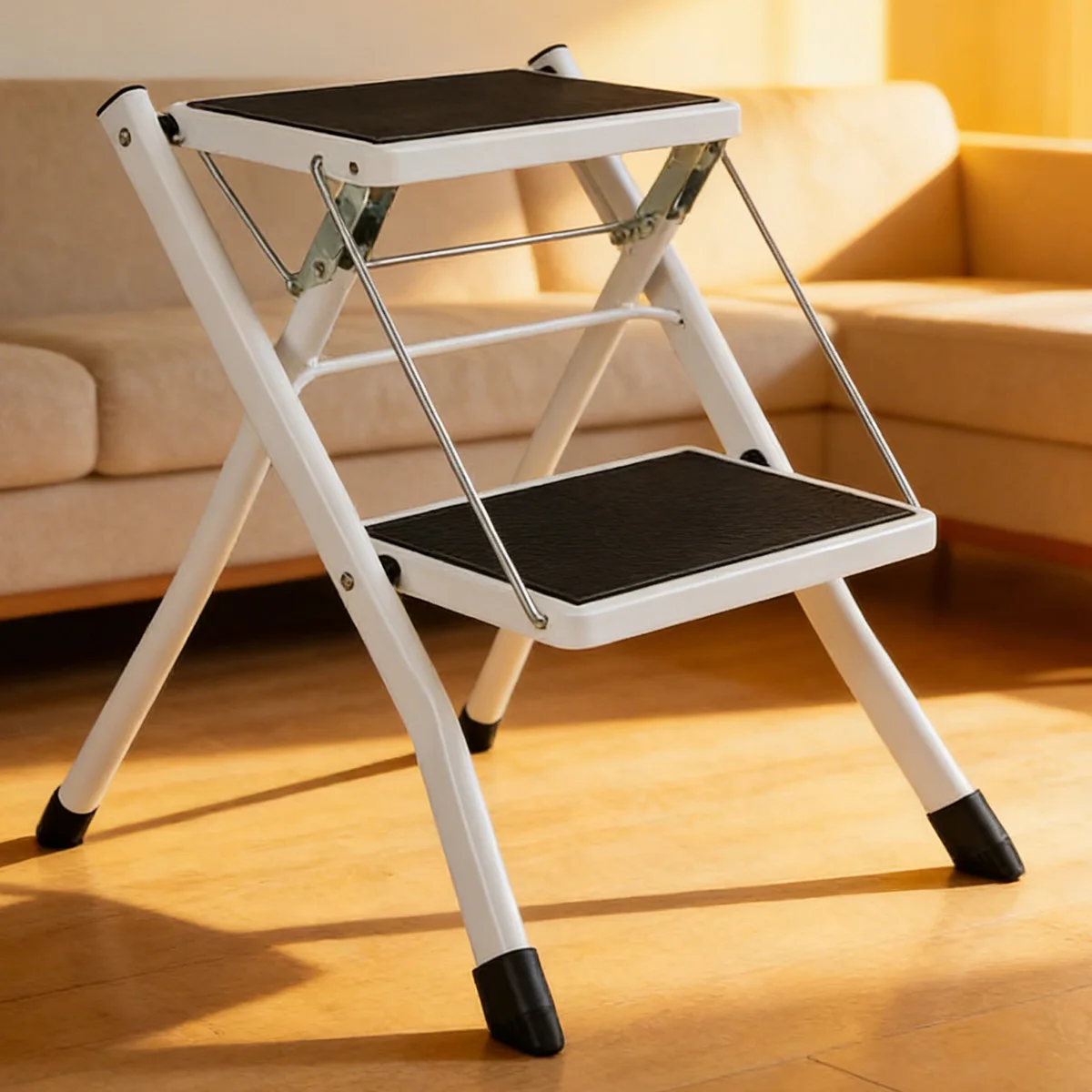 Escalón Plegable de 1/2 Peldaño, Escalera Resistente para Caravana, Escalón Metálico para Autocaravana con Plataforma Ancha Antideslizante, Portátil