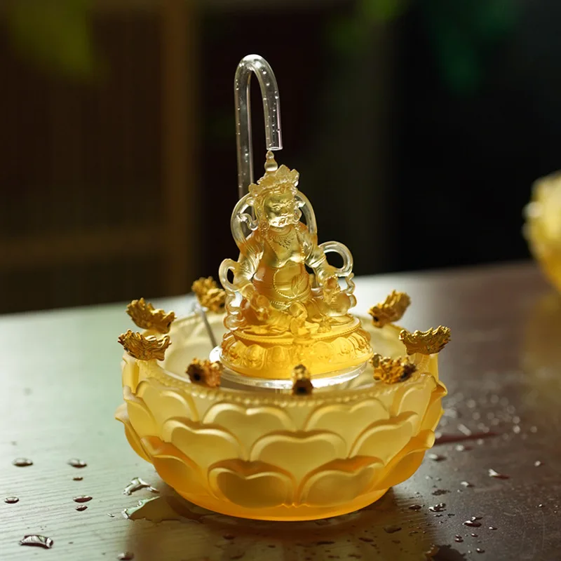 Five-Way of Ancient Glazed Yellow of Black God of Wealth Buddha Statue Flowing Ornament Water Offeri