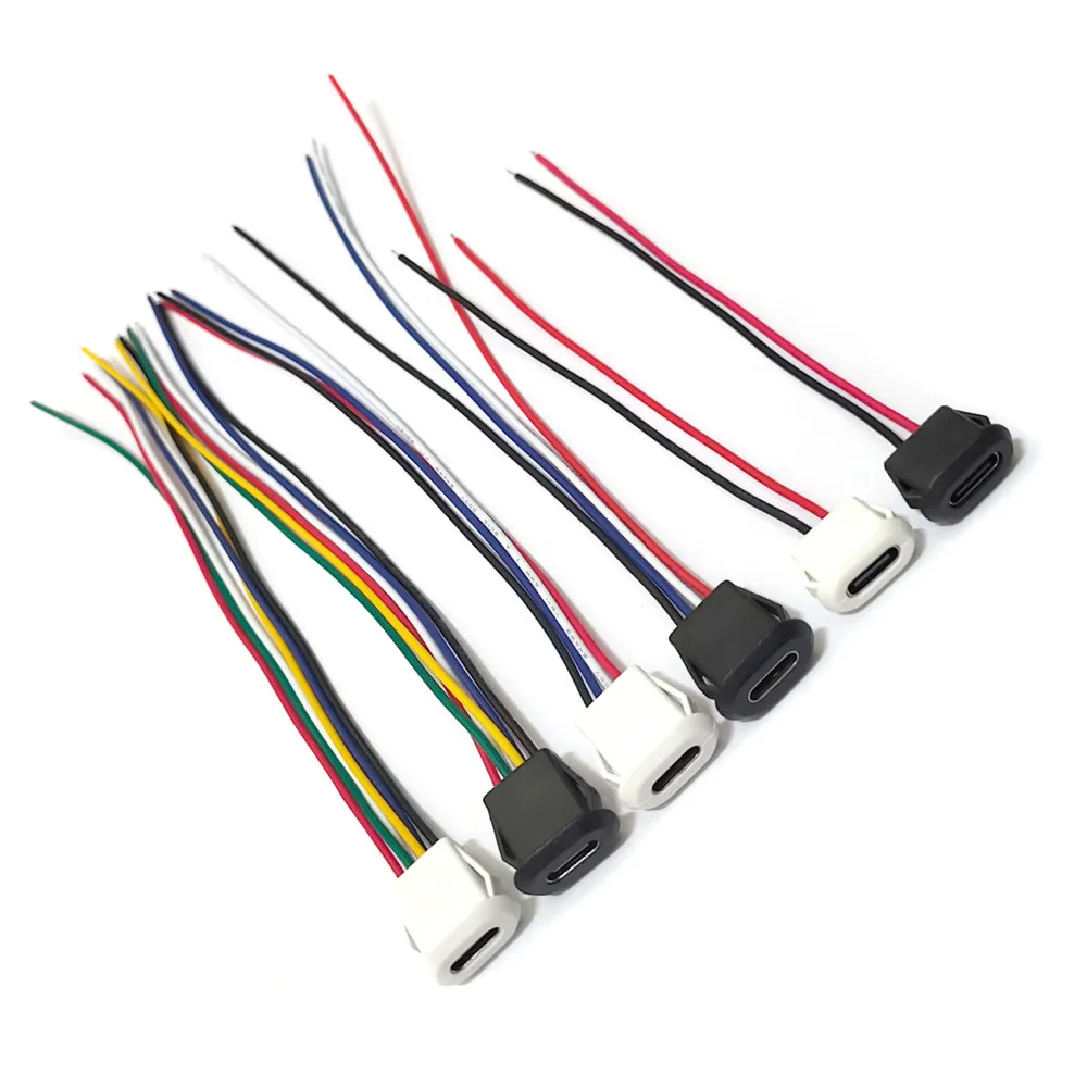 2 Pin USB-C Type Waterproof Connector 3A Type-C Direct Compression 2/4/6Pin Female Socket Charging Interface With PH2.0 Terminal