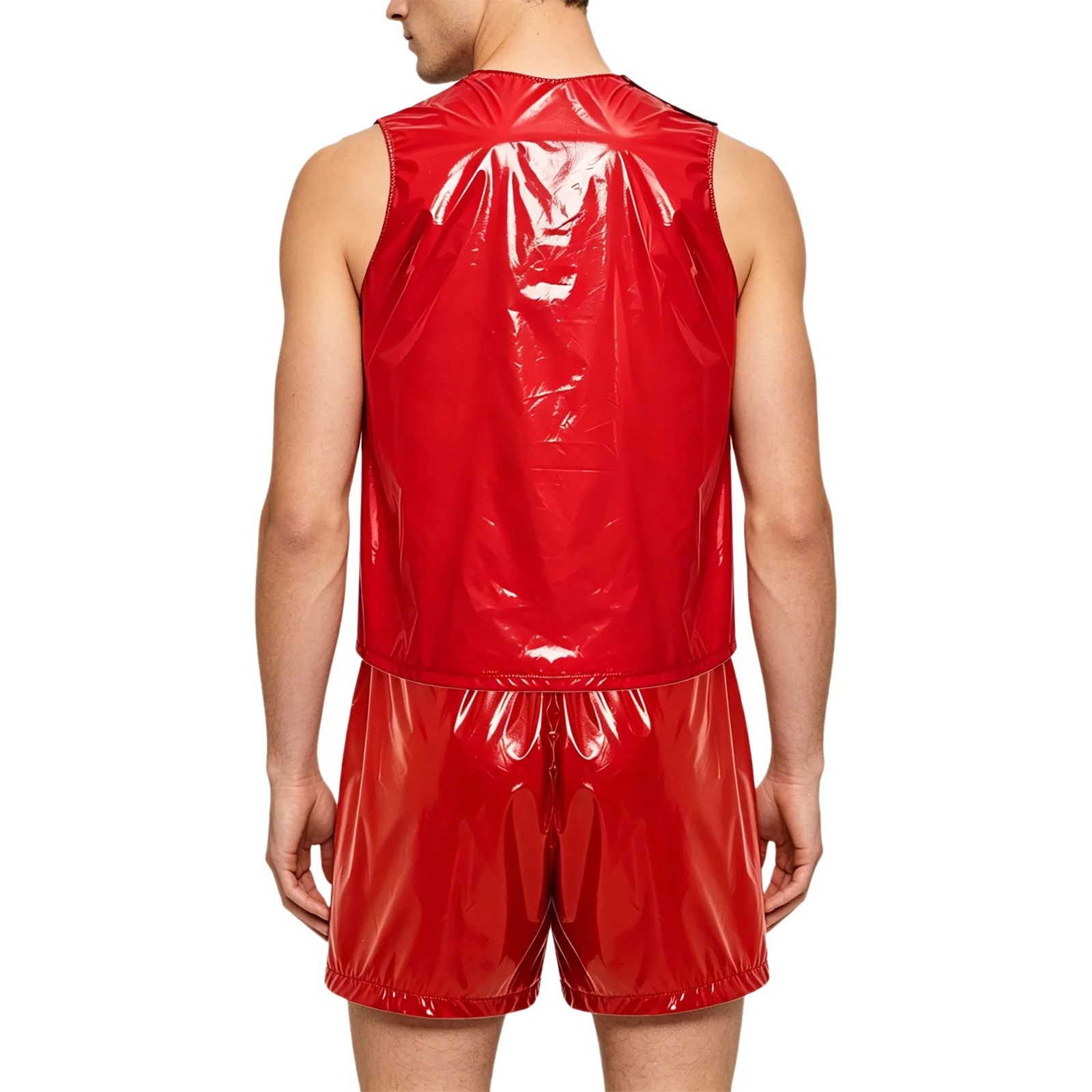 

Men's Waterproof Tracksuit Glossy Sleeveless Sides Buttons Tank Tops And Boxer Shorts for Wrestling Gym Workout Sports Swimming