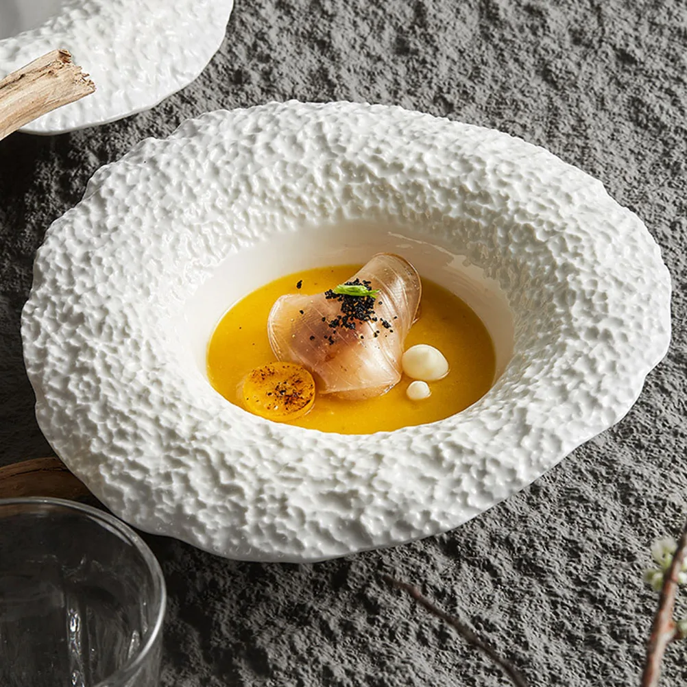 

Ceramic Pasta Plate Western Dinner Decorative Snack Serving Multi Purpose Break Resistant Easy Clean Rock Pattern Hat