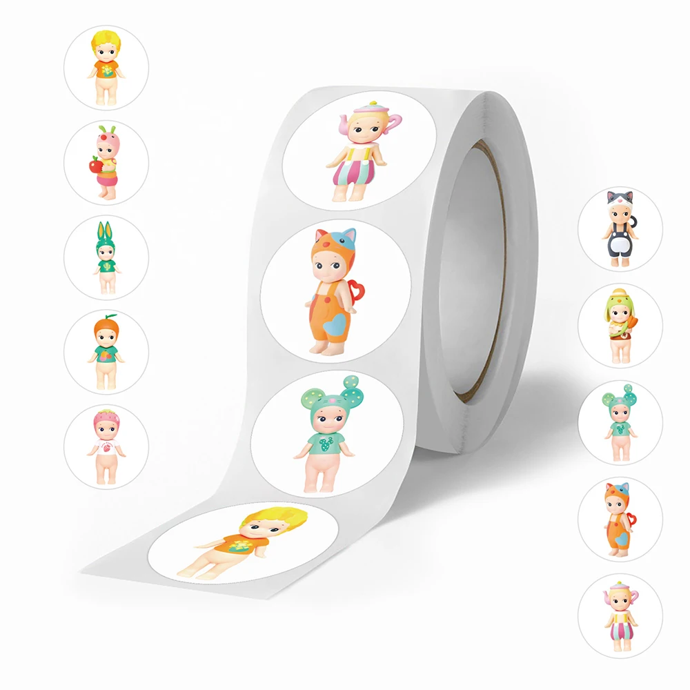 Rouleau d'autocollants de scellage ange ensoleillé Kawaii pour bébé, 500 pièces/rouleau, personnages mignons, décoration de marchandises, jouets de récompense pour papeterie téléphone portable