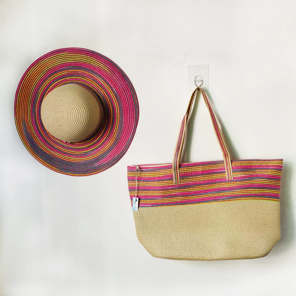 2024 New Summer Women's Straw Hat And Straw Bag Three-piece Travel Bag Fashionable Breathable Straw Hat Ladies Beach Sun Hat