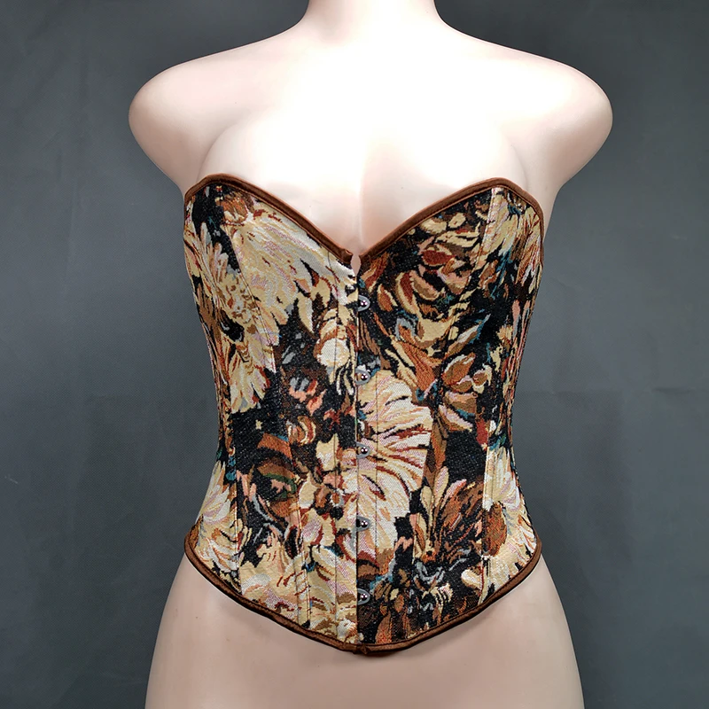 

11.8inch Short Camisole Women Vintage Bodice Floral Oil Painting Overbust Corset Plastic Bones Bustier Top