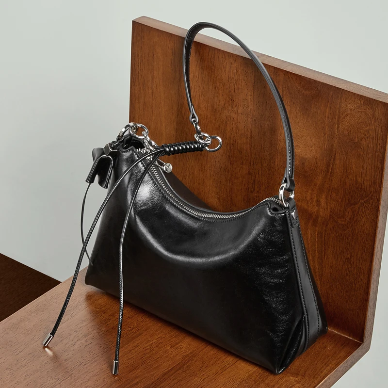 

Hifashion Cowhide Genuine Leather Hobo Shoulder Bags For Women 2025 Luxury Designer Crossbody Purse Half Moon Ladies Handbags