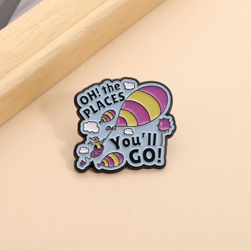 أوه الأماكن سوف تذهب المينا دبوس الدكتور سوس الأطفال كتب مصورة منطاد الهواء الساخن بروش شارة التلبيب مجوهرات هدية للأصدقاء