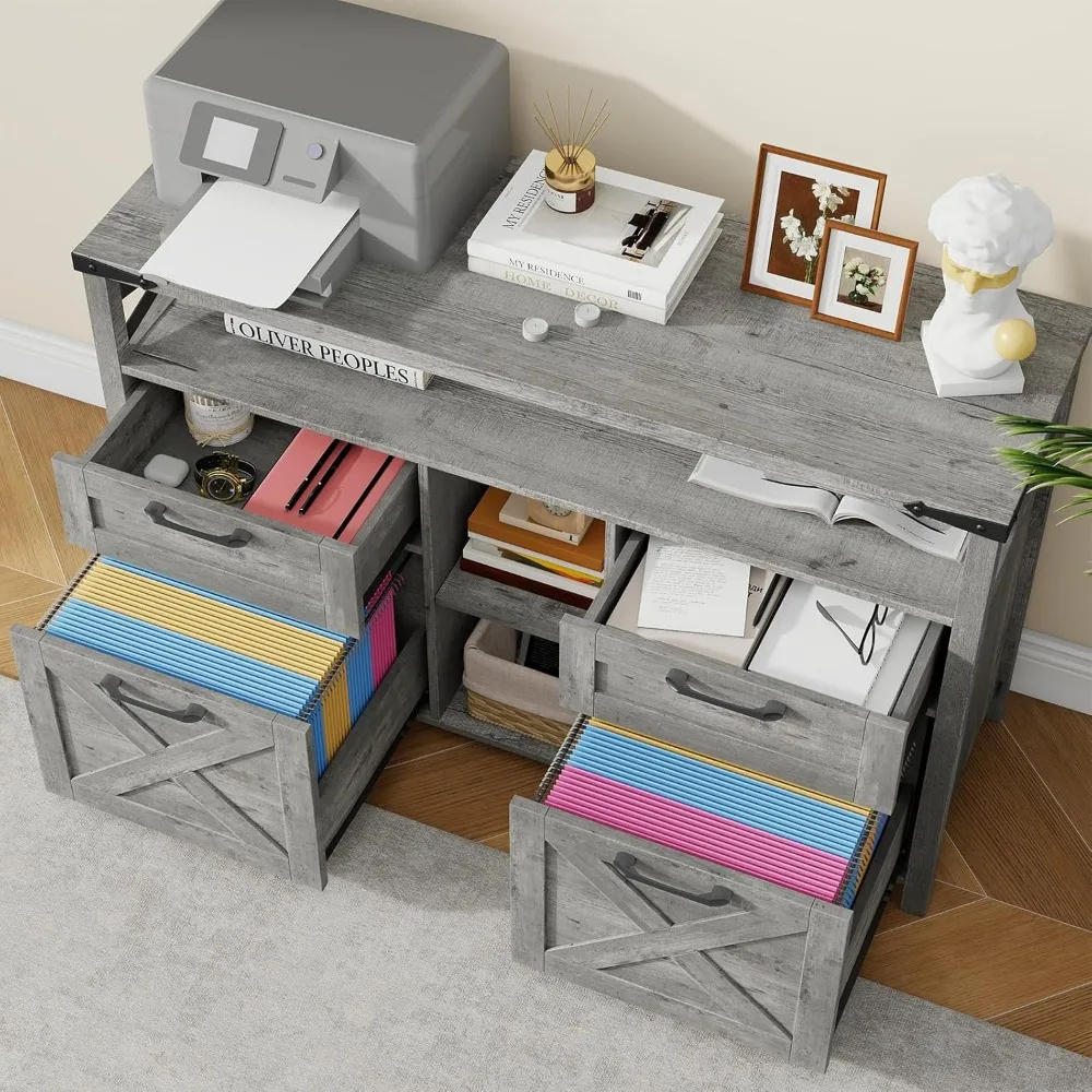 Filing Cabinet with Adjustable Shelf for Home Office, Lateral File Cabinets 4 Drawers with Open Storage Shelf