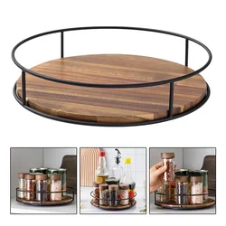 Wooden Seasoning Spice Bottle Turntable Organizer Round Table Countertop Storage Shelf Makeup Organizer Wooden Kitchen Organiser