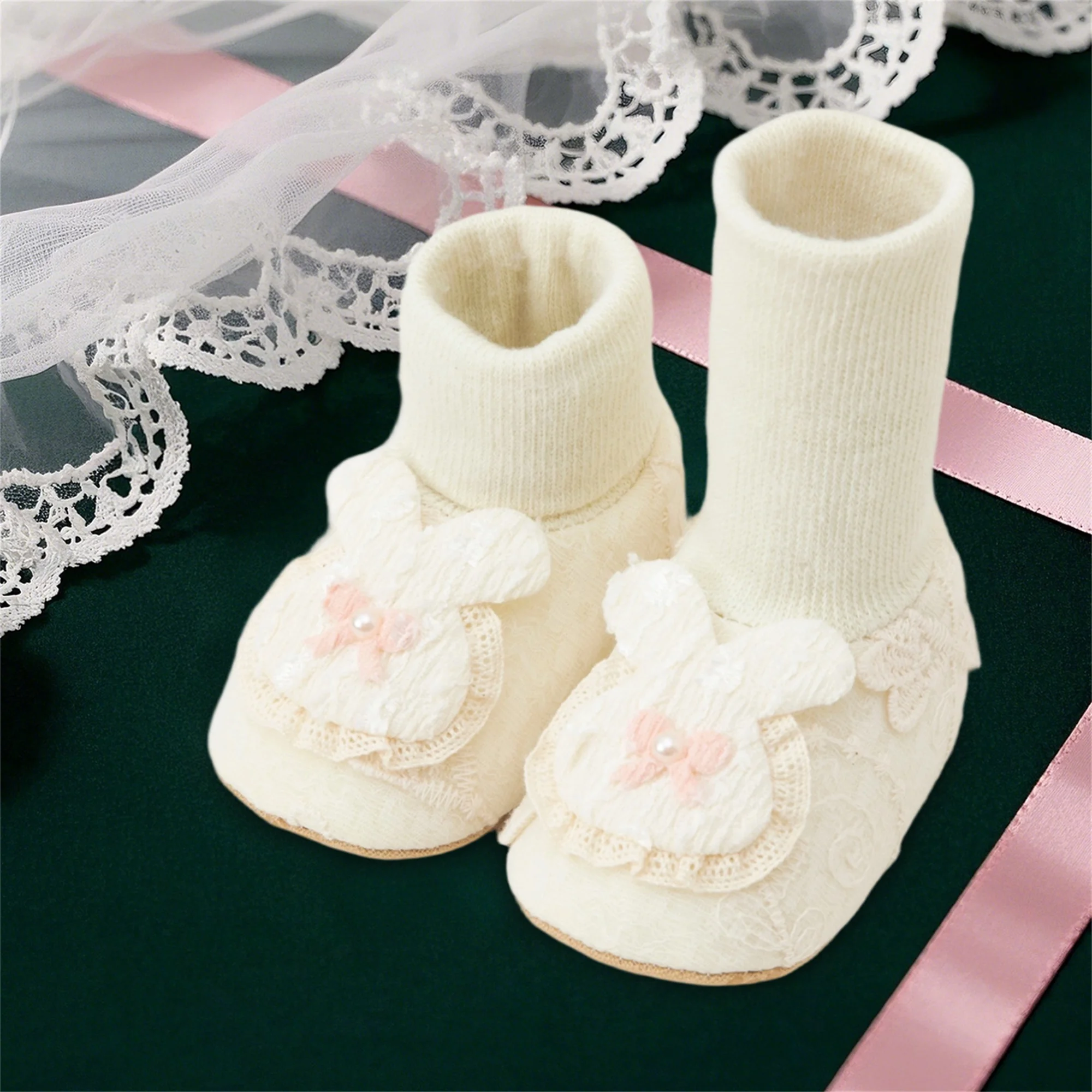 

Baby Girl Fall Sock Shoes Cute Rabbit Bow Non Slip Soft Sole Walking Socks Shoes Infant Shoes