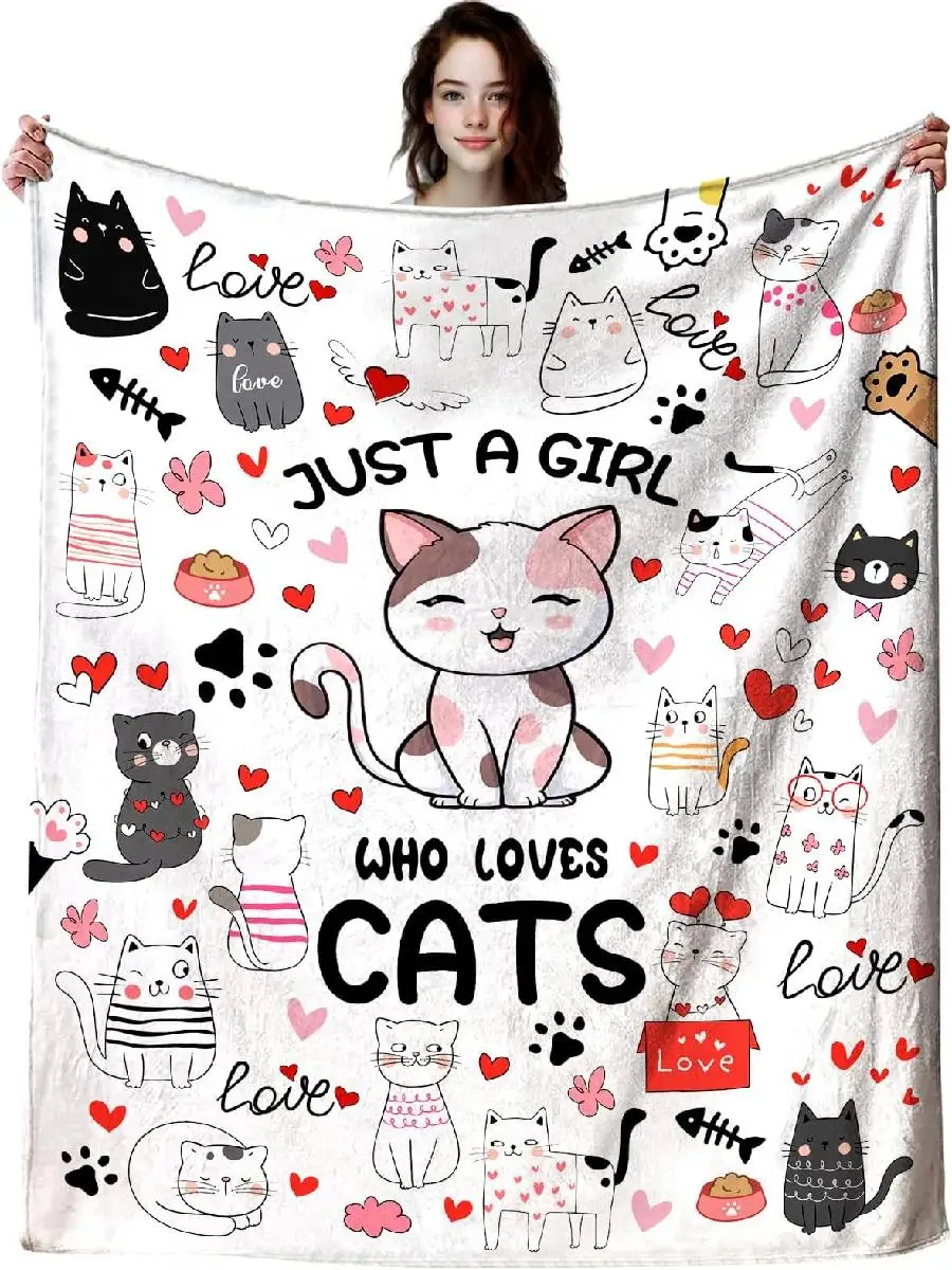 Cat Mom Throw Blanket  Just A Girl Who Loves Cats Gift for Pet Lovers  Soft Flannel Animal Pattern for Kids Adults X