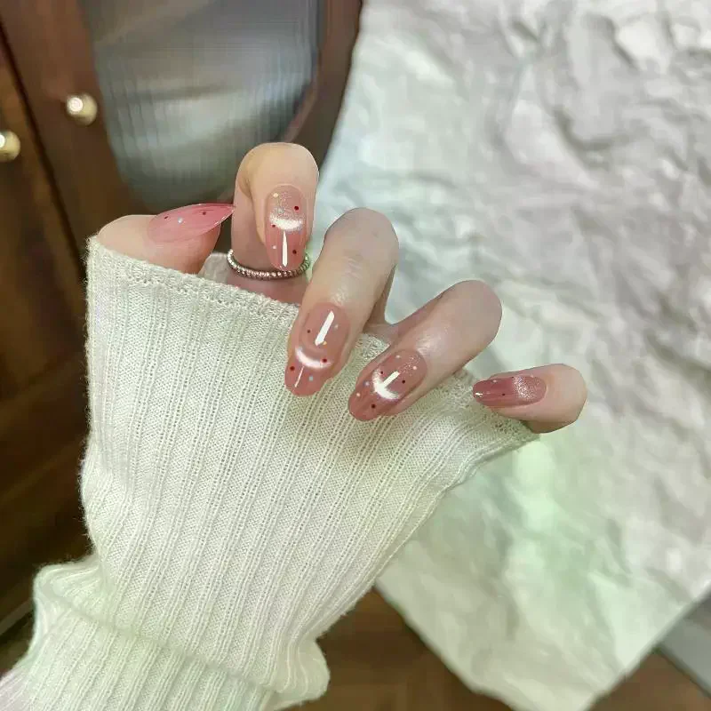 10/ 30pcs Glue-Free Press-On False Nail With Short Ellipse And Short Square-Shaped Design Waterproof Gradual Color-Changing Nai