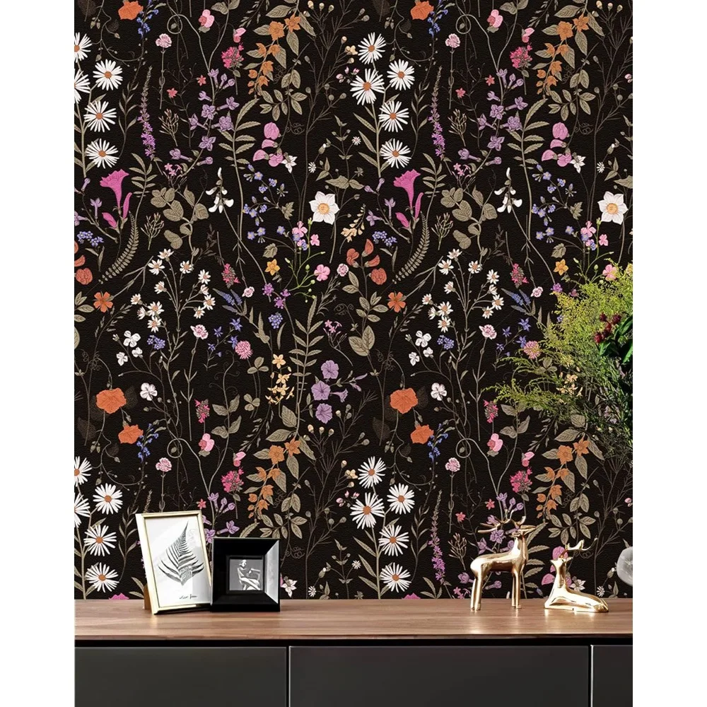 

JiffDiff Dark Floral Peel-and-Stick Wallpaper – 17.3×118", Thickened Vinyl, Grid Backing (14 sq.ft)