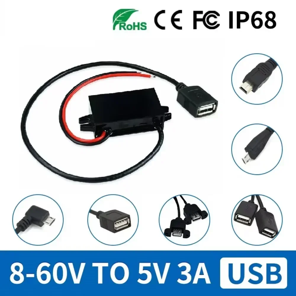 Type-C 48V 36V 24V 12V to 5V Mini Micro USB C DC Converter Step Down Power 12 Volt to 5 Volt DC Buck Car Charger USBC Connector