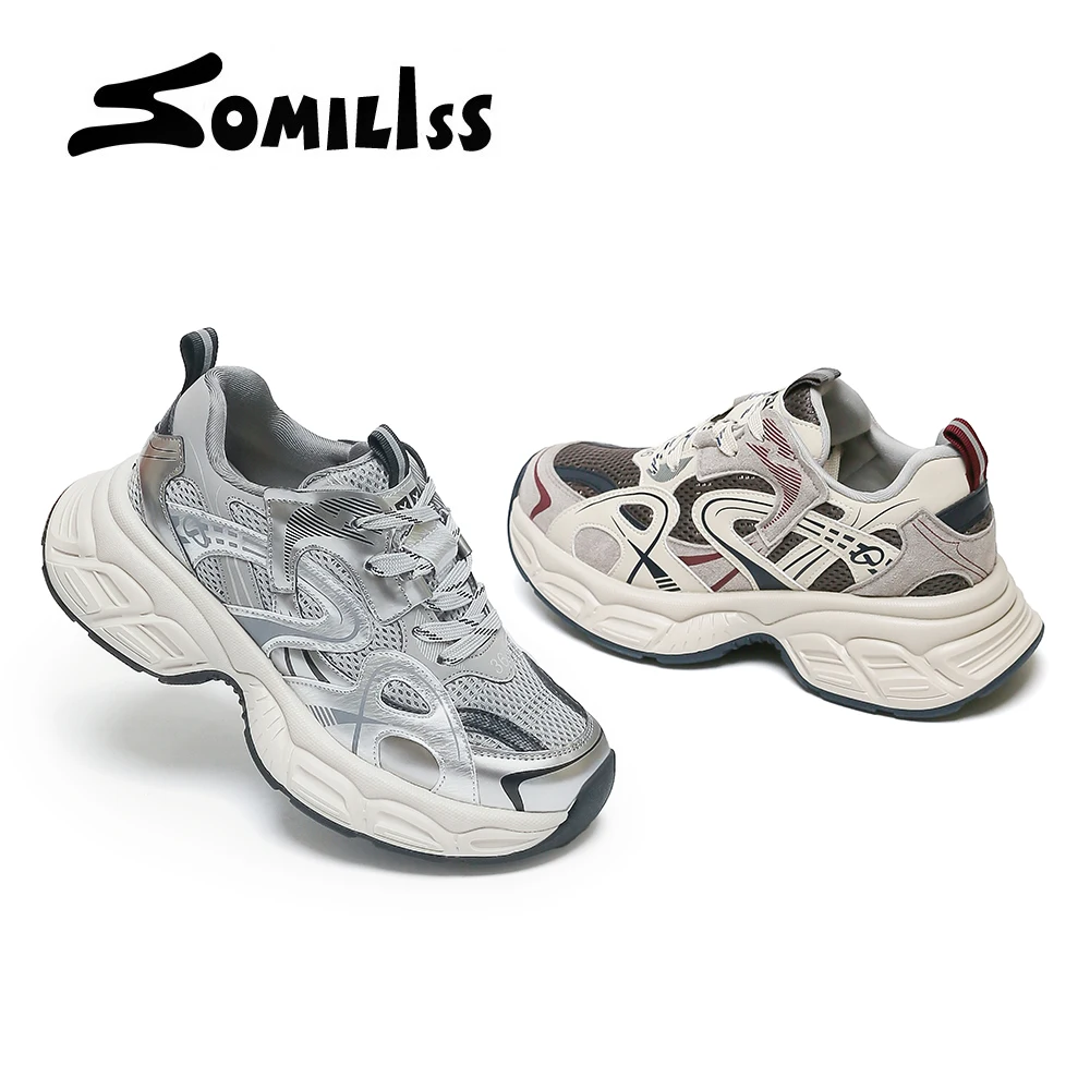 SOMILISS Chunky Sneakers for Women Lace Up Breathable Walking Shoes Platform Tennis Shoes Fashion Sneakers