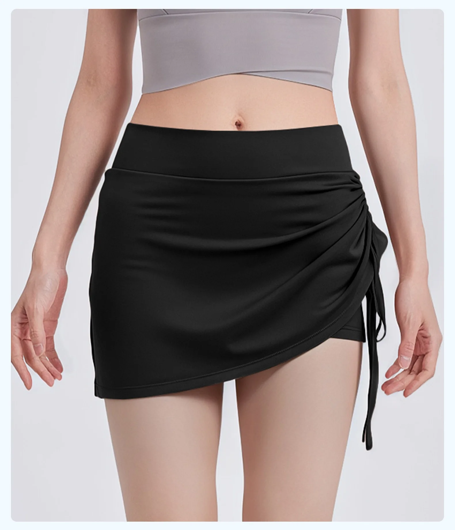 Hochgeschnittene, hüftbedeckende, zweiteilige Sport-Fitnesshose mit Rockoptik, schnelltrocknend, für Lauftraining, große Größen, Yoga-Shorts für den Sommer – Detail 4