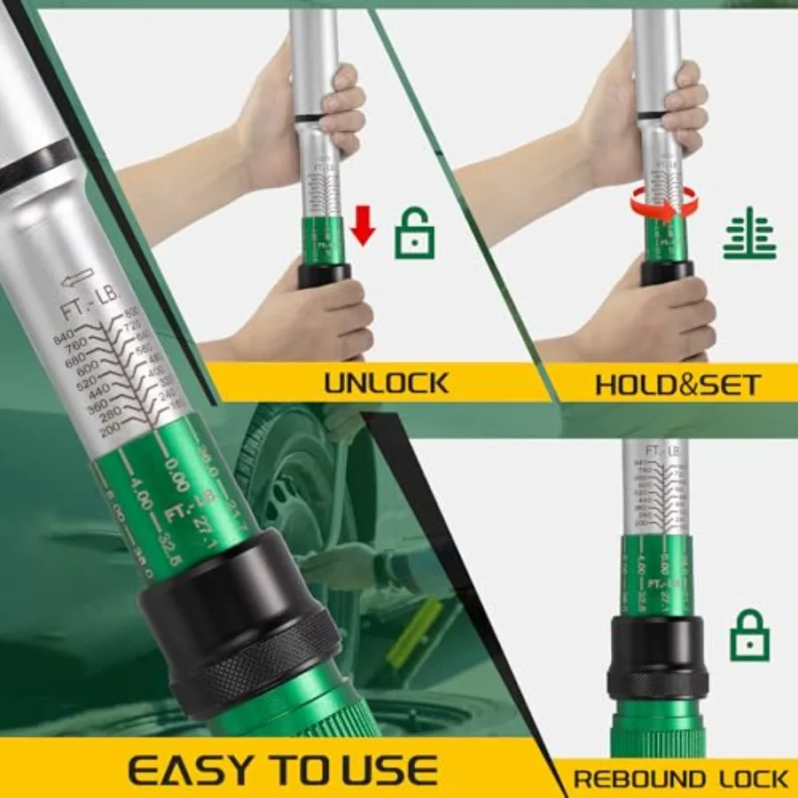 3/4-Inch Drive Click Torque Wrench, Dual-Direction Click Profional Torque Wrench 160-840FT.LB/135-815N.M, Dual Range Scales Gra