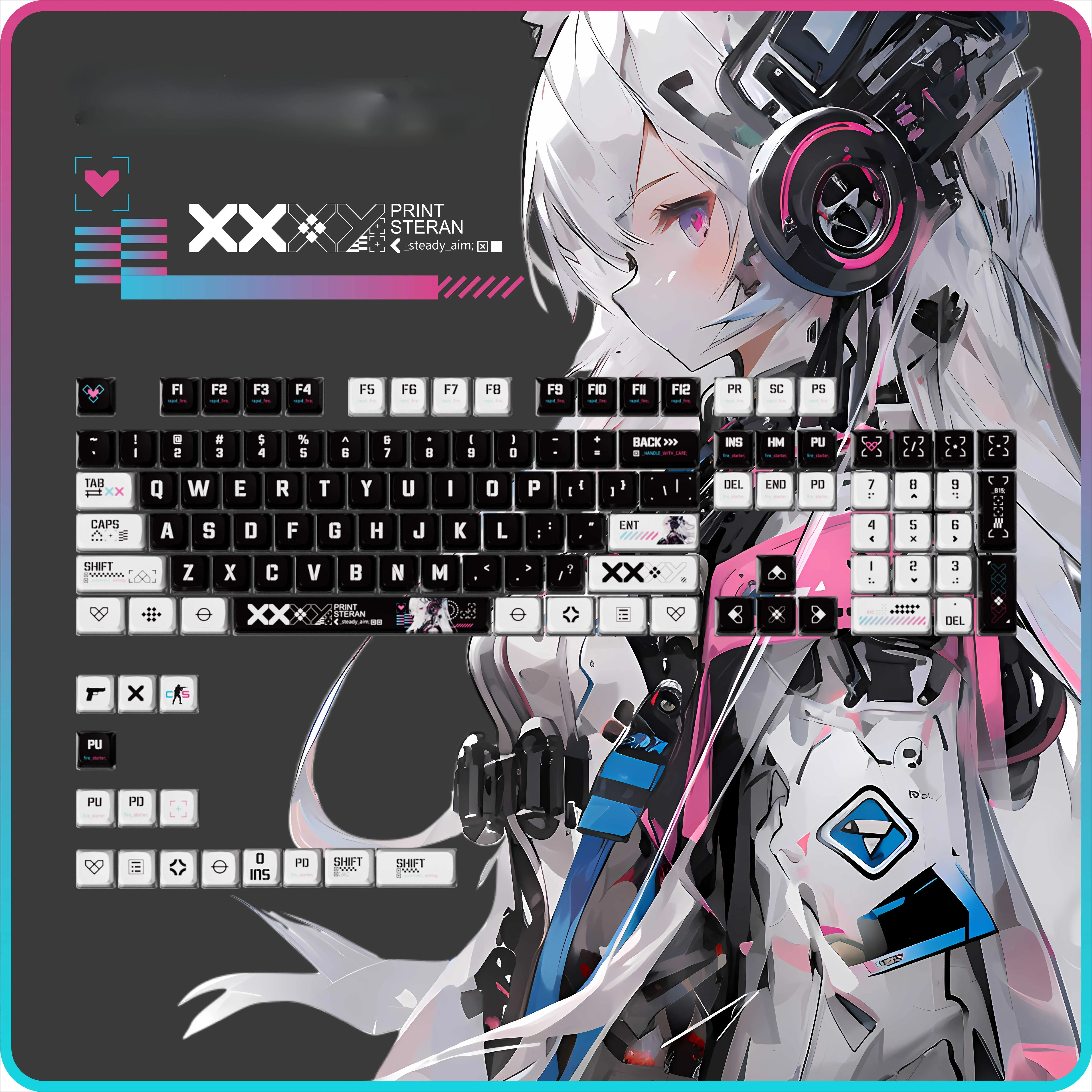 119 Keys/Set Game Printstream Alice Keycap Anime Game Girl Key caps ASA Height for DIY Customized Mechanical Keyboards GH60 GK61