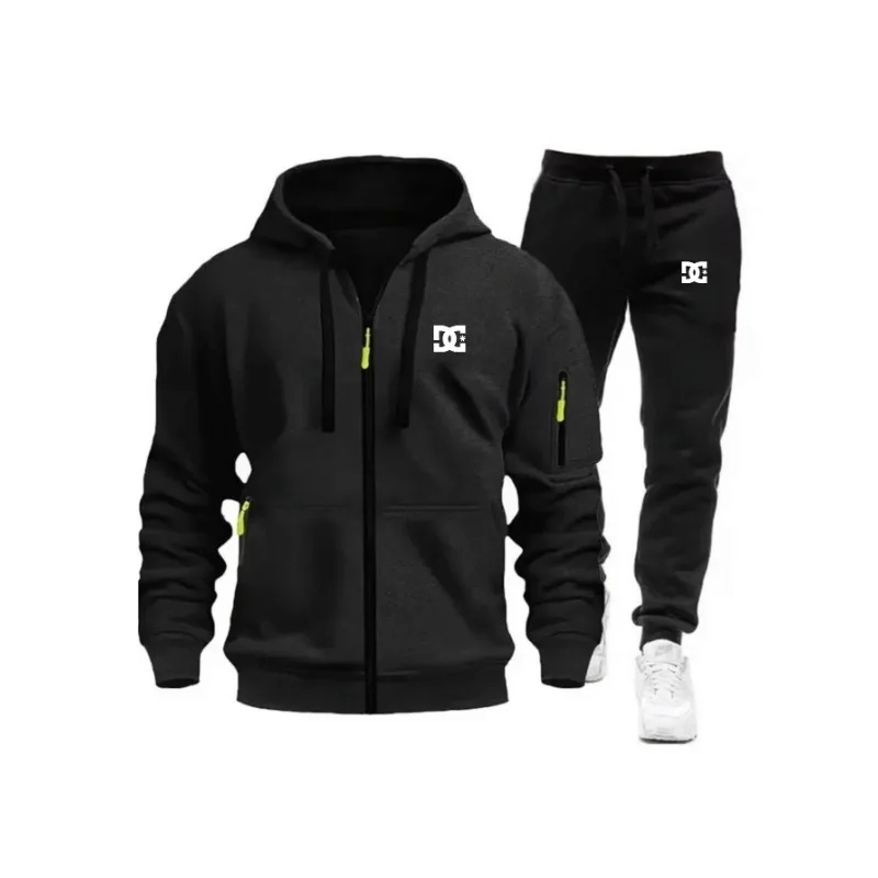 Men's Autumn Winter Color Block Tracksuit Casual Hoodie and Sweatpants Set Jogging Premium Quality Activewear