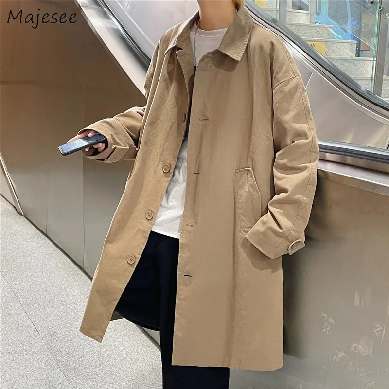 

Trench Coat Men Casual Baggy Vintage Personality Streetwear Japanese Style Handsome Simple All-match Clothes Teens Autumn Spring