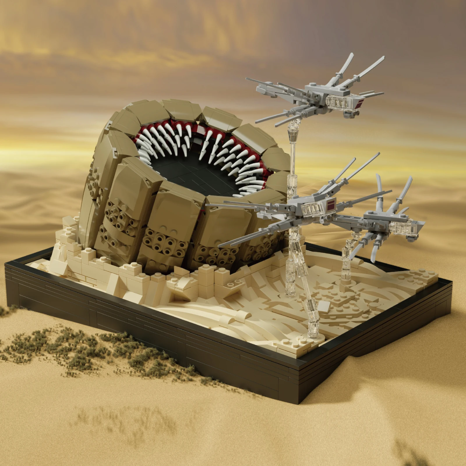 

Набор строительных блоков «Атака пустынных песчаных червей», 1488 деталей, высокая сложность сборки, модель для декора рабочего стола, игрушка-подарок для мальчиков