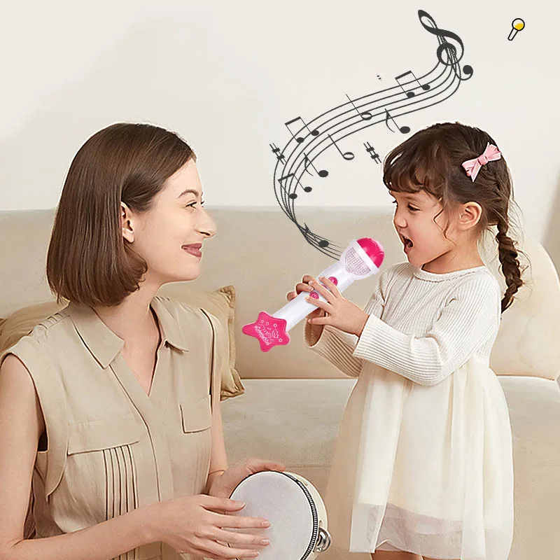 الأطفال الكرتون متعة أضواء الموسيقى المنزل تضخيم ميكروفون اللعب الغناء مضيف صغير مقلد لعبة ميكروفون حقيقي هدية